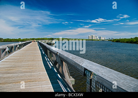 1,600-foot boadwalk bridge across Lake Worth, John D. MacArthur Beach State Park, North Palm Beach, Florida, USA Stock Photo