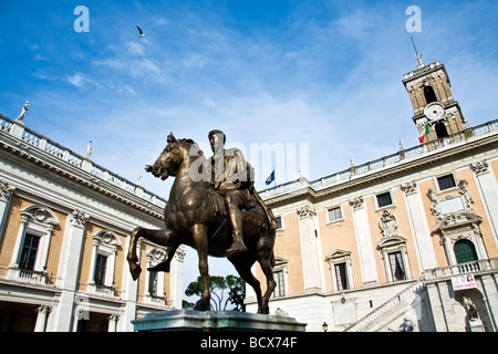 Equestrain statue of Emperor Marcus Aurelius in Piazza Campidoglio on the Capitoline Hill Rome Italy Stock Photo