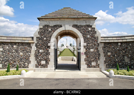 The main entrance to the Tyne Cot Cemetery in Zonnebeke, Belgium. Stock Photo