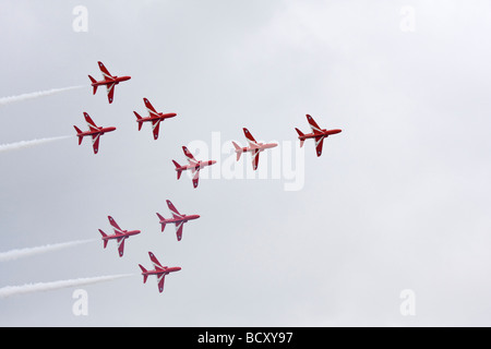 RAF Red Arrows display team in Concorde formation - Perth Airport Scotland Stock Photo