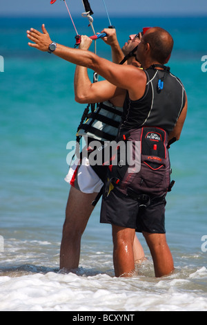 Learning how to kite surf at Avdimou beach Cyprus Stock Photo
