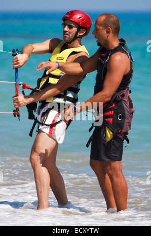 Learning how to kite surf at Avdimou beach Cyprus Stock Photo