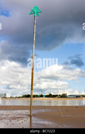 Navigational marker on the beach at Minehead Somerset England UK Stock Photo