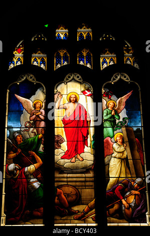 Stained Glass Window in Peterhouse College Chapel, Cambridge England UK Stock Photo