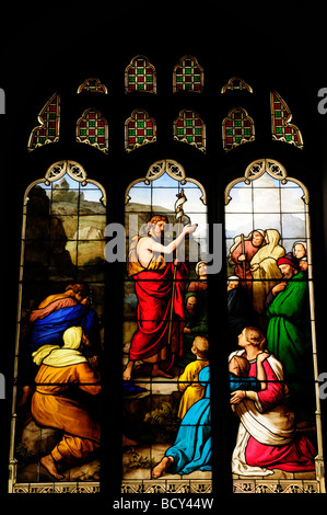 Stained Glass Window in Peterhouse College Chapel, Cambridge England UK Stock Photo
