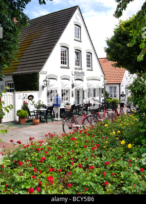 Street Cafe in the Town of Wyk on the North Frisian Island of Fohr Germany Stock Photo