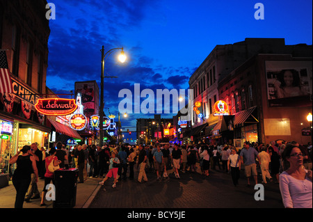 Tennessee Memphis Beale Street crowds gather on a Saturday night Stock Photo