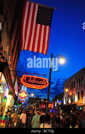 Tennessee Memphis Beale Street crowds gather on a Saturday night Stock Photo