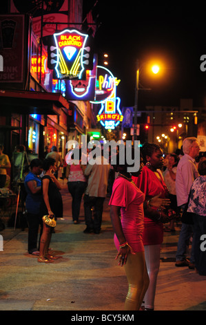 Tennessee Memphis Beale Street crowds gather on a Saturday night Stock Photo