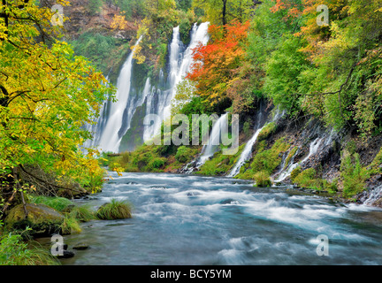 Burney Falls with fall color McArthur Burney Falls Memorial State Park California Stock Photo