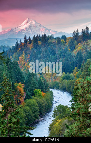 View of Mt hood and Hood River with fall color Oregon Stock Photo