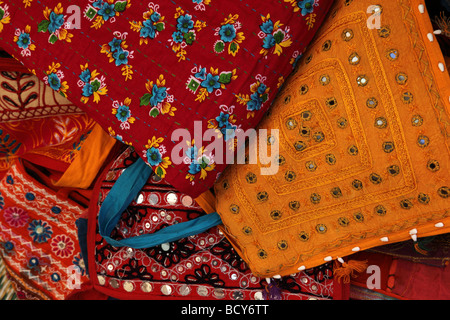 Brightly coloured cushions sold in Bodrum market, Turkey Stock Photo