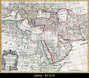 Map of Turkey, Arabia and Persia, 1721. Stock Photo