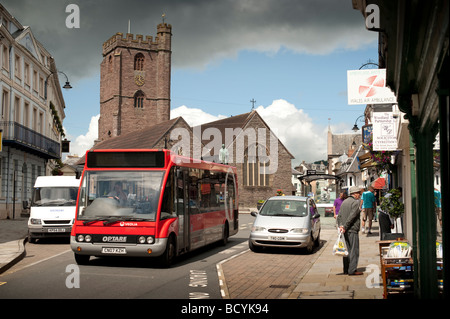 a small bus in Brecon Town centre Powys Wales UK Stock Photo