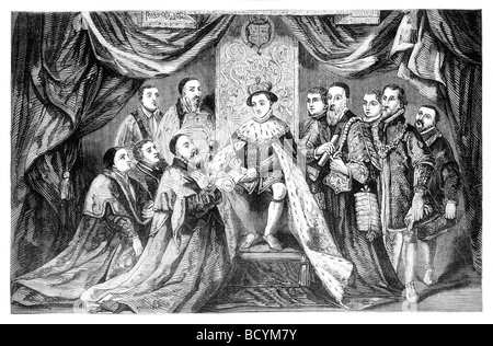 King Edward VI granting the Charter to the Old Palace at Bridewell received by the governors Stock Photo