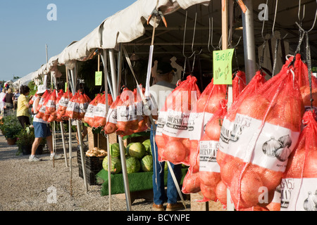 Onion bags at a flea market in Shipshewana Indiana Stock Photo