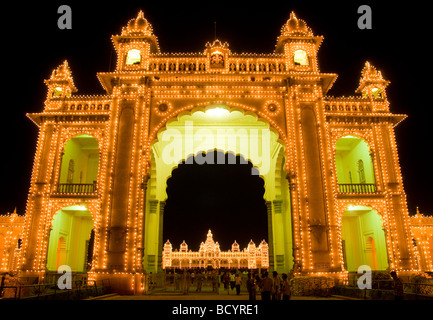 Maharaja s Palace at night in Mysore Karnataka India Stock Photo