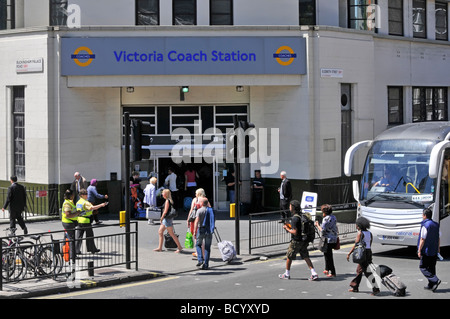 Victoria Coach Station entrance and National Express coach Stock Photo