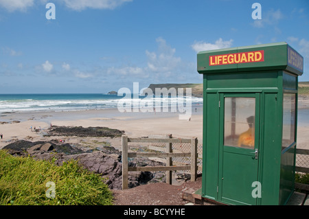 Lifeguard hut Polzeath Beach Cornwall England Stock Photo