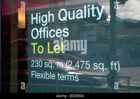 high quality offices to let sign in the window of a vacant office building dublin republic of ireland Stock Photo