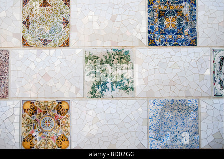 Park Güell Wall ceramics Antonio Gaudi Architect Gracia District Barcelona Catalonia Spain Stock Photo