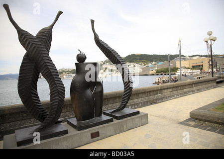 Fruits of the Garden sculpture by  Paul Dibble on the Wellington waterfront, New Zealand Stock Photo