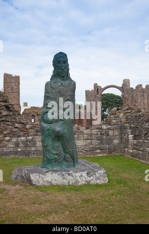 Statue of Saint Cuthbert in Lindisfarne Priory on Holy Island Stock Photo