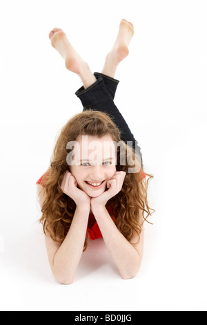 Young Girl Laying On Stomach Stock Photo