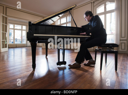 Piano being tuned in empty apartment Stock Photo