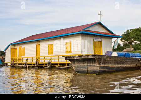 A floating church on Tong Le Sap Lake in Cambodia Stock Photo