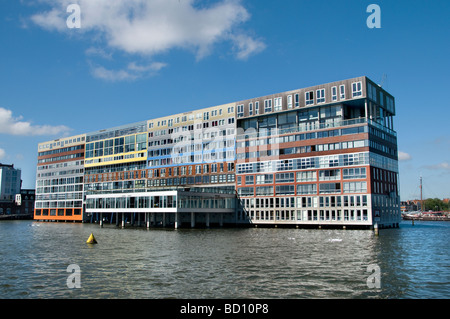 Amsterdam Netherlands modern architecture Apartments on Westerdoksdijkand between Oude Houthaven  and IJ port Harbor canal