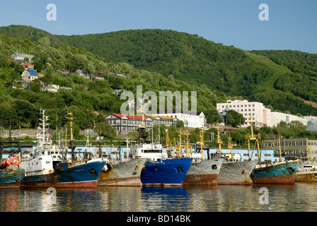 Vessels in harbour at Petropavlovsk-Kamchatsky , Kamchatka , Russian Far East Stock Photo