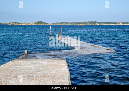 Old Grimsby quay at high tide, Tresco Isles of Scilly Cornwall UK. Stock Photo