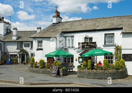 The Kings Head Hotel inn pub in summer Hawkshead village Lake district Cumbria England UK United Kingdom GB Great Britain Stock Photo