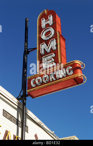 HOME COOKING NEON SIGN in California Stock Photo