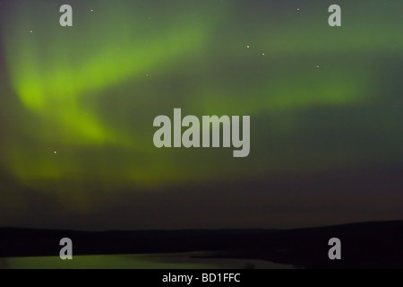 green northern lights on black night sky Russia Murmansk Kola Peninsula Stock Photo