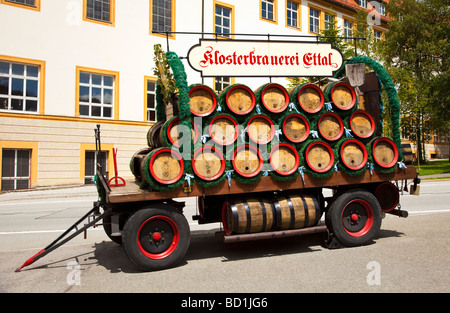 Bavaria, Germany - German beer barrels on an old brewery dray Stock Photo