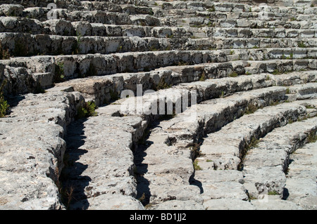 Steps of the Greek theater at Segesta, Sicily. Stock Photo