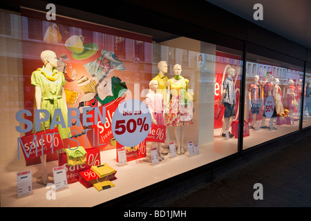 Department store window display with sale items in Germany, Europe Stock Photo