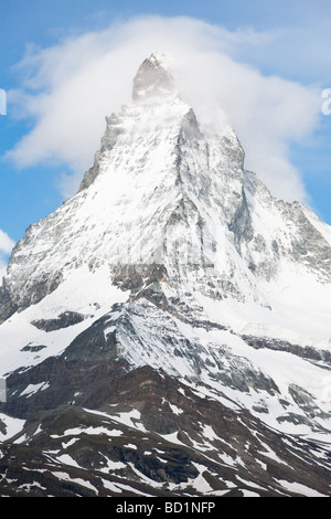 Classic view of The Matterhorn above Zermatt, Valais, Switzerland Stock Photo