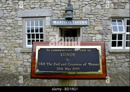 Earl and Countess of Wessex Royal visit to Lundy commemorative plaque outside the Marisco Tavern, Bristol channel, Devon Stock Photo