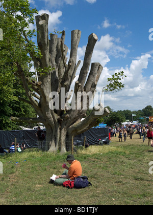 Man relaxing at the Latitude cultural festival. Henham Park, Southwold, Suffolk, England. Stock Photo