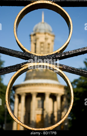 Looking through the gates at the United Reformed Church at Saltaire, a UNESCO world heritage site in Bradford West Yorkshire Stock Photo