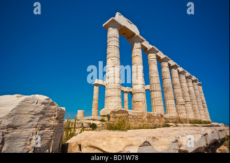 Poseidon temple at cap sounio Greece Stock Photo