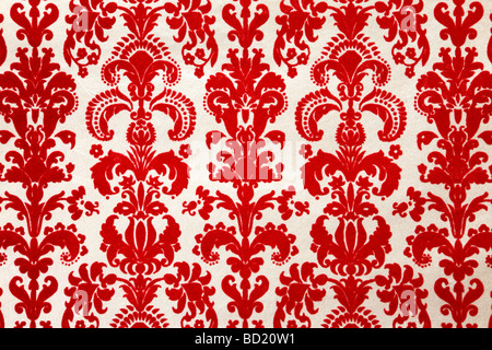 detail of red flock wallpaper pattern Stock Photo