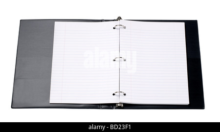 Open Binder with paper elevated view Stock Photo