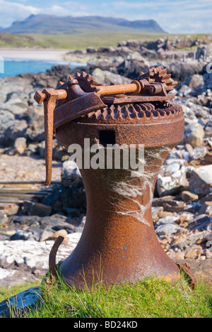 A disused winch near Achnahaird Bay Scotland in the North West Highlands of Scotland Stock Photo