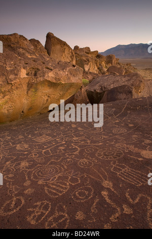 Petroglyphs on a rock near Bishop, California.