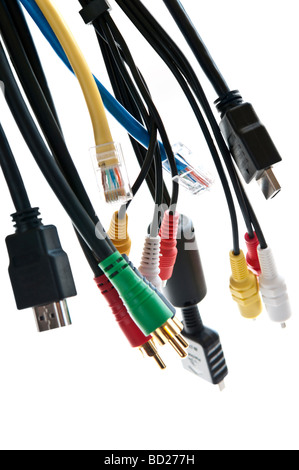 Wires and connectors for computer audio video Stock Photo