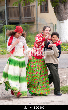 Romanian teenage Gypsies (Roma) at Prejmer in Transylvania Stock Photo